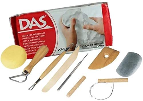 Modelling kit with 1 kilo of white air-drying clay and 8 tools