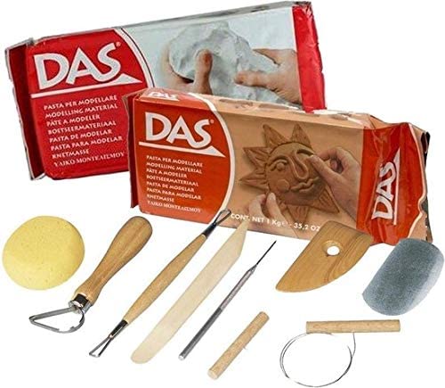 Modeling kit with 2 kilos of air-drying clay and 8 tools